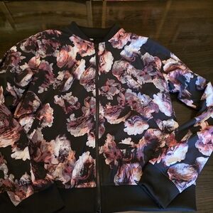 Victoria's Secret Black Bomber Jacket with Pink Floral Print
